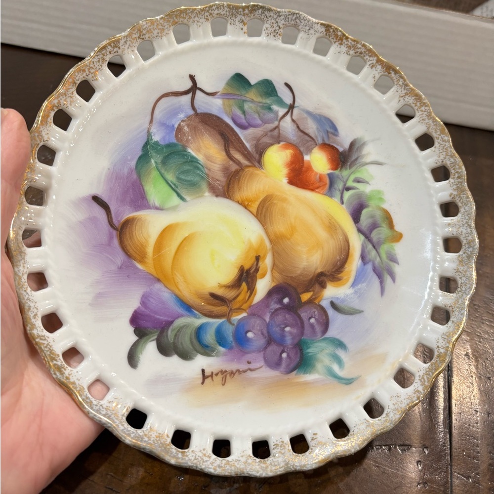 Vintage Hand-Painted signed Fruit Decorative Plate with Pears